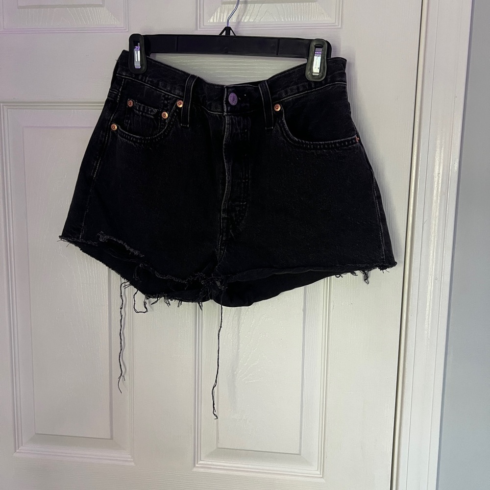 Levi’s 501 Black Denim Distressed Shorts